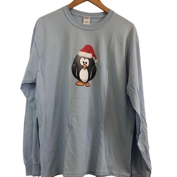 Penguin Christmas Long Sleeve Tshirt Men’s Size Large - Picture 1 of 1